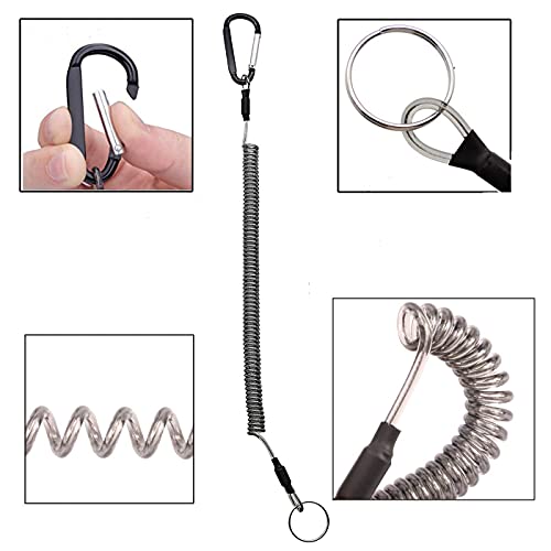 BB Hapeayou Coiled Lanyard (7pcs) Safety Retractable Coiled Tether with Carabiner for Fishing, Pliers, Boating, Tool (Black) - Image 4