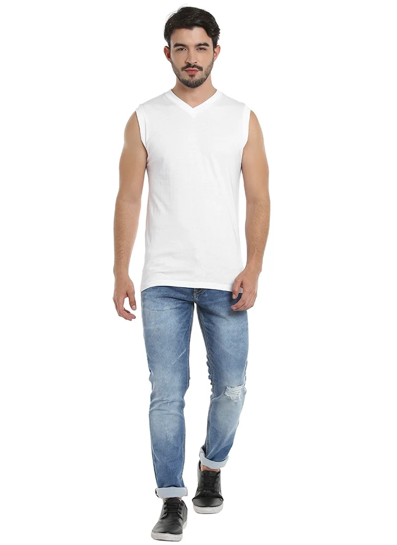 BYC MEN'S SLEEVELESS V-NECK COTTON T-SHIRT (PACK OF 3) - WHITE