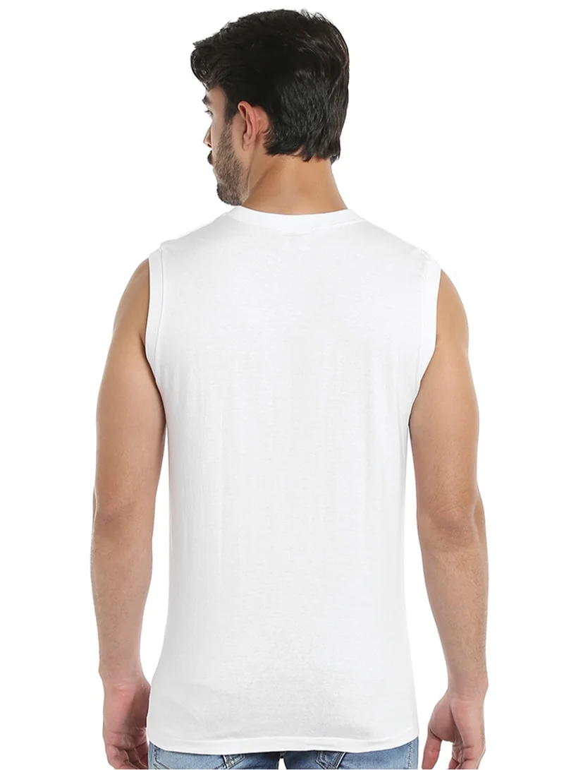 BYC MEN'S SLEEVELESS V-NECK COTTON T-SHIRT (PACK OF 3) - WHITE