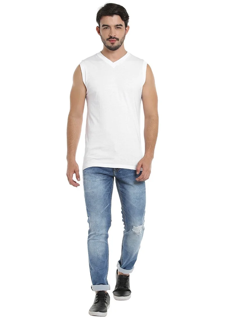 BYC MEN'S SLEEVELESS V-NECK COTTON T-SHIRT (PACK OF 3) - WHITE