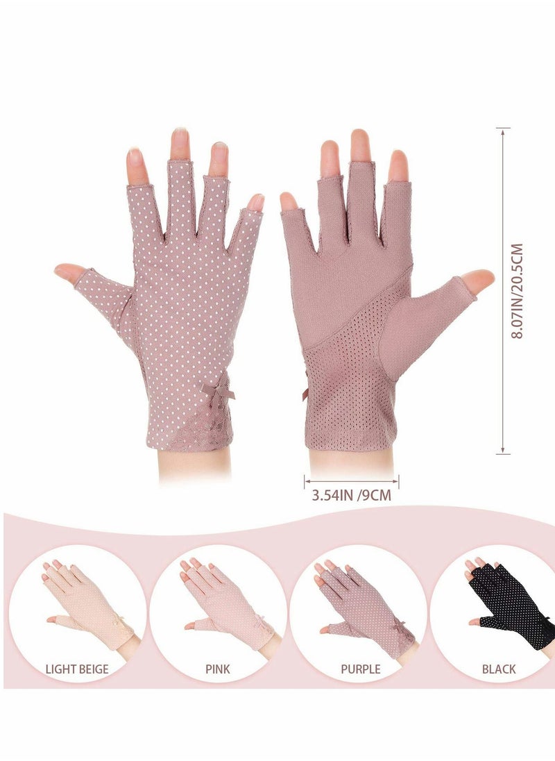 Excefore Women Sunscreen Fingerless Gloves, 4 Pairs UV Protection Half Finger Gloves Summer Sunblock for Driving Riding Fishing Golfing Outdoor Activities Favors, Medium  - Image 3