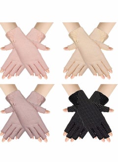 Excefore Women Sunscreen Fingerless Gloves, 4 Pairs UV Protection Half Finger Gloves Summer Sunblock for Driving Riding Fishing Golfing Outdoor Activities Favors, Medium  - Image 1