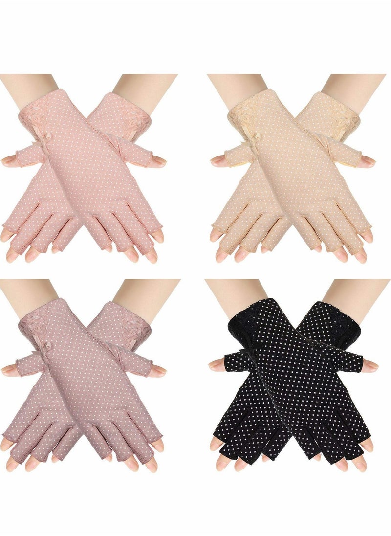 Excefore Women Sunscreen Fingerless Gloves, 4 Pairs UV Protection Half Finger Gloves Summer Sunblock for Driving Riding Fishing Golfing Outdoor Activities Favors, Medium  - Image 1