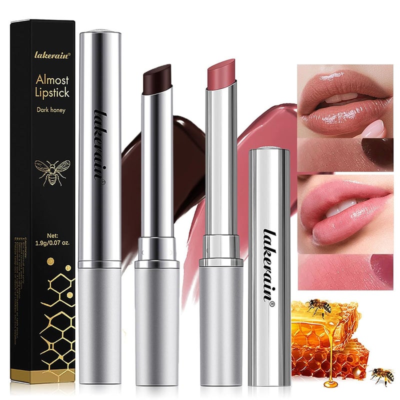 2Pcs Tinted Lip Balm Black and Pink Lipstick Hydrating Natural Glossy Lip Balm Sheer Lightweight Color Moisturizing Lipstick Makeup Lip Care Balm for Repairing Dry Lips