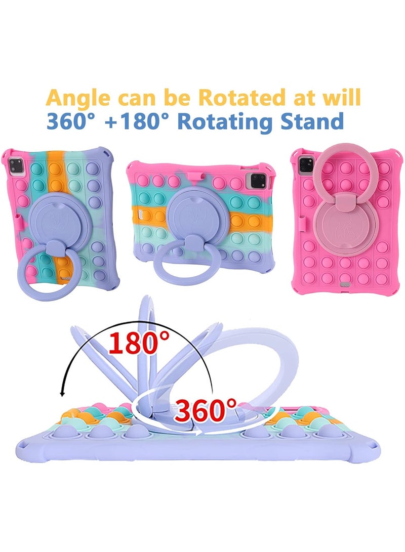 Case for iPad 10th Generation Case 10.9 Inch 2022 Rotating Handle Kickstand Silicone Shockproof Cover with Shoulder Strap  Pencil Holder  Stylus, Rainbow Pink - Image 3