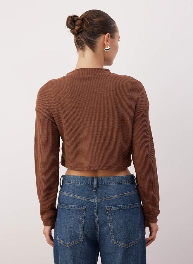 trendyol Brown Zippered Collar Pocket Detail Regular/Normal Fit Crop/Short Jacket - Image 4