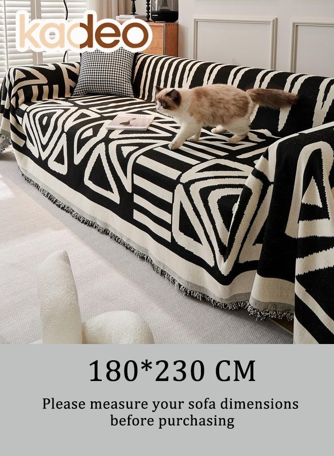 kadeo Boho Couch Cover, Chenille Sofa Cover for 2 Cushion Couch Sofa, Black White Plaid Sofa Slipcover with Tassel, Washable Loveseat Cover for Dog, Sectional Sofa Couch Cover Sofa Protector for Pet, Furniture Protector 180*230CM - Image 2