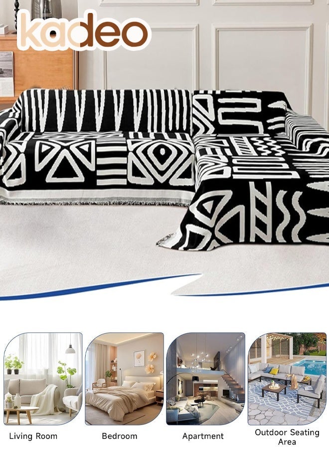 kadeo Boho Couch Cover, Chenille Sofa Cover for 2 Cushion Couch Sofa, Black White Plaid Sofa Slipcover with Tassel, Washable Loveseat Cover for Dog, Sectional Sofa Couch Cover Sofa Protector for Pet, Furniture Protector 180*230CM - Image 4
