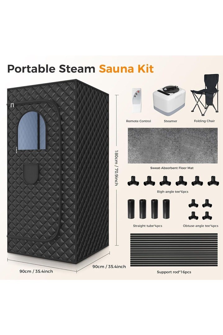L&E Portable Sauna Box for Home Steam Sauna Indoor Foldable Sauna Tent Personal Full Body Spa with 3L 110V 1200W Steamer, Remote Control, Folding Chair, 9 Levels, Black, 90CMx90CMx180CM - Image 2