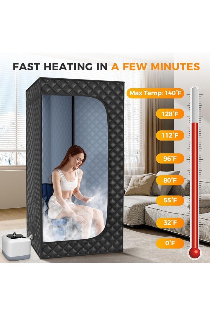 L&E Portable Sauna Box for Home Steam Sauna Indoor Foldable Sauna Tent Personal Full Body Spa with 3L 110V 1200W Steamer, Remote Control, Folding Chair, 9 Levels, Black, 90CMx90CMx180CM - Image 3