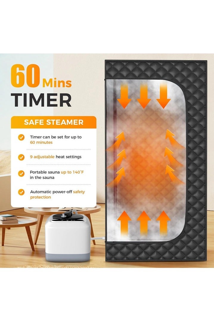 L&E Portable Sauna Box for Home Steam Sauna Indoor Foldable Sauna Tent Personal Full Body Spa with 3L 110V 1200W Steamer, Remote Control, Folding Chair, 9 Levels, Black, 90CMx90CMx180CM - Image 4