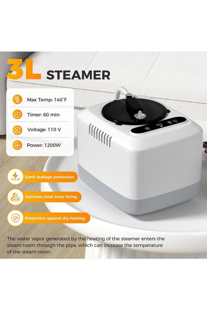 L&E Portable Sauna Box for Home Steam Sauna Indoor Foldable Sauna Tent Personal Full Body Spa with 3L 110V 1200W Steamer, Remote Control, Folding Chair, 9 Levels, Black, 90CMx90CMx180CM - Image 5