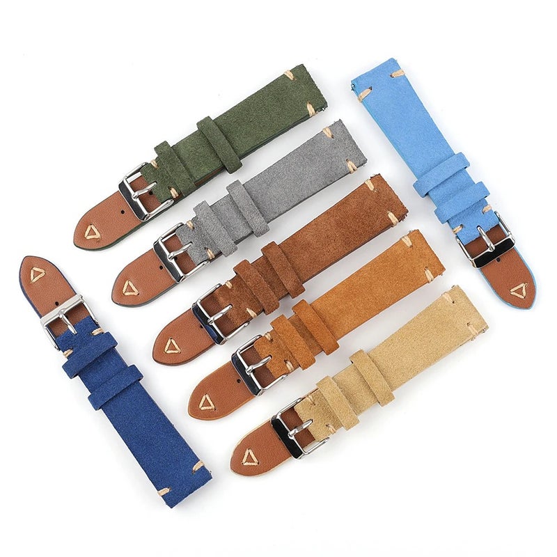 Bluejw Suede Leather Watch Strap 20mm 22mm, Genuine Retro Gray Brown Watchband, Stitched Replacement Band - Image 2