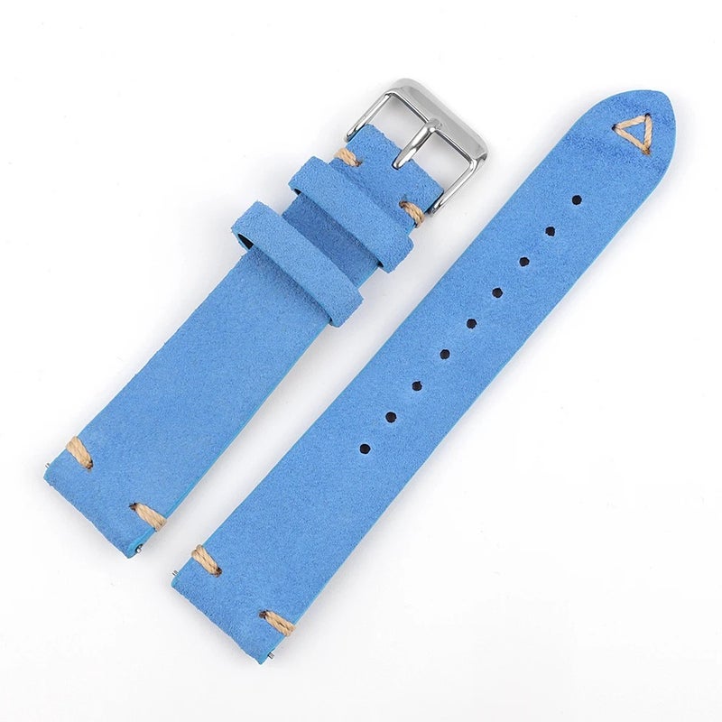 Bluejw Suede Leather Watch Strap 20mm 22mm, Genuine Retro Gray Brown Watchband, Stitched Replacement Band - Image 1