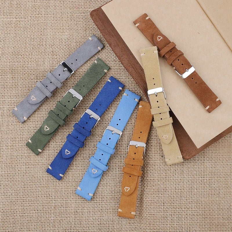 Bluejw Suede Leather Watch Strap 20mm 22mm, Genuine Retro Gray Brown Watchband, Stitched Replacement Band - Image 4