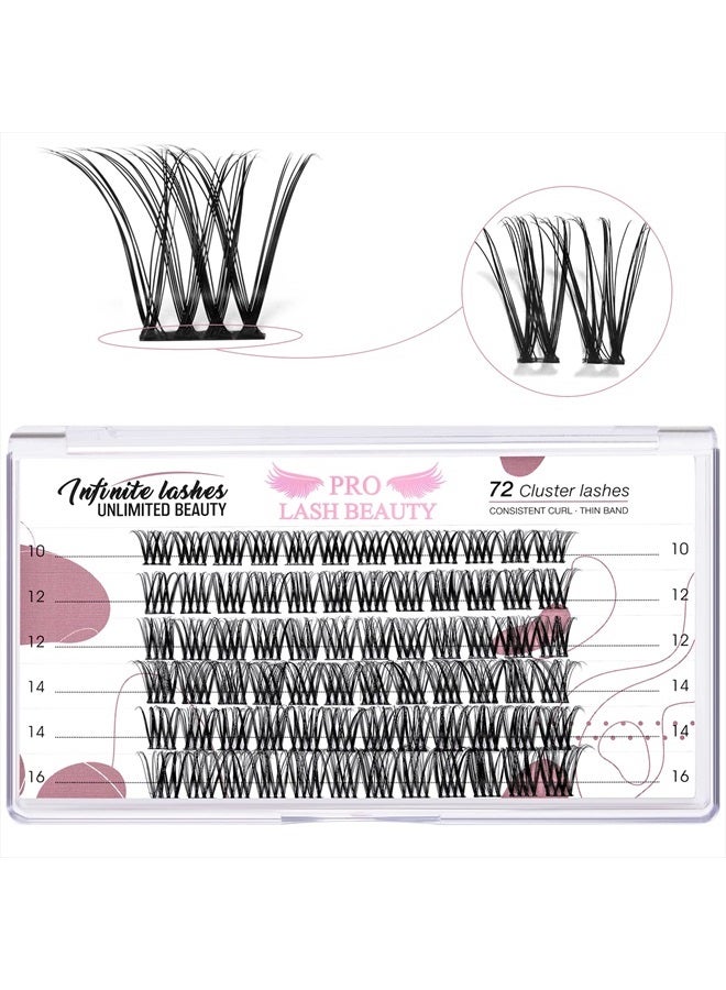 PRO LASHBEAUTY رموش كلاسٹر 72 قطعة رموش كلاسٹر 2 في 1 تمديد رموش فردية رموش كلاسٹر أسلوب كراش تطبيق ذاتي شريط فائق النعومة قابل لإعادة الاستخدام ناعم ومريح (كراش-D-10-16mix) - Image 1