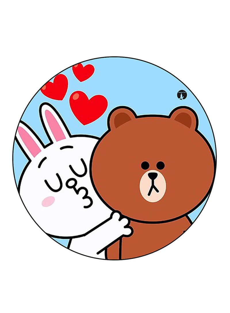 RKN Bear And A Rabbit Printed Mouse Pad  Round  Multicolour