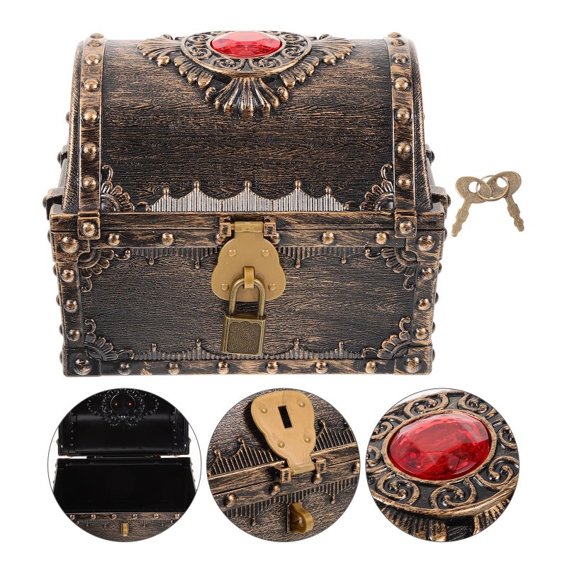 Small Treasure Box Pirate Chest Vintage Treasure Box Small Treasure Chest with Lock and Key - Image 3