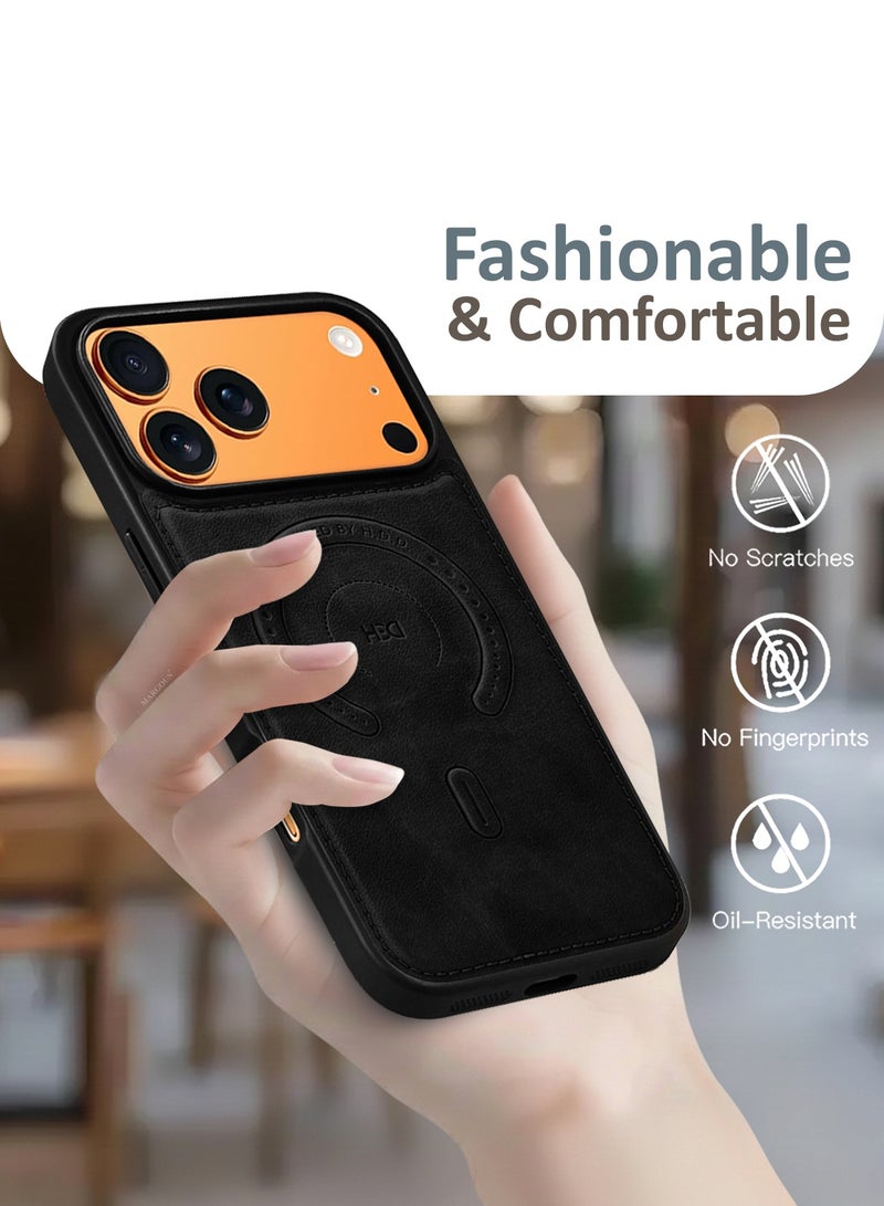 HDD Premium Leather Case Compatible with iPhone 17 Pro Max, Slim MagSafe Shockproof Protective Cover with Metallic Camera Ring & Tactile Buttons – Black - Image 4