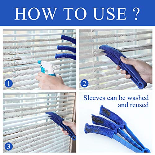 Hiware Window Blind Cleaner Duster Brush with 5 Microfiber Sleeves - Blind Cleaner Tools for Window Shutters Blind Air Conditioner Jalousie Dust - Image 3