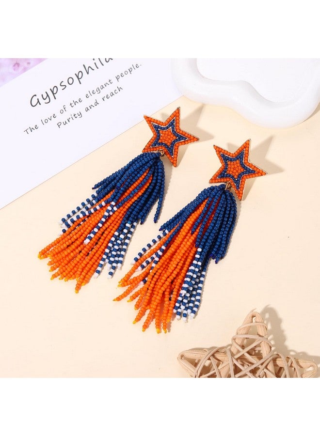 BSJELL Game Day Earrings For Women Beaded Star Tassel Drop Dangle Earrings Football Sports Earrings Game Day Fan Jewelry Gifts(Orange Blue) - Image 2