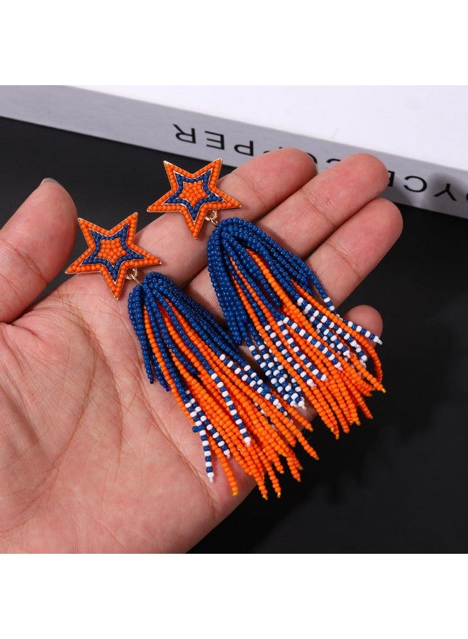 BSJELL Game Day Earrings For Women Beaded Star Tassel Drop Dangle Earrings Football Sports Earrings Game Day Fan Jewelry Gifts(Orange Blue) - Image 4
