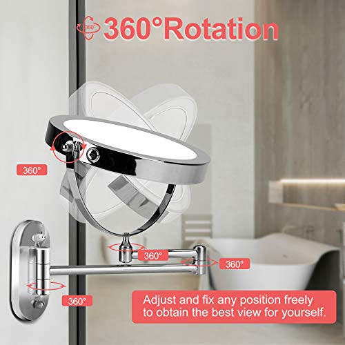 FUNTOUCH Rechargeable Wall Mounted Lighted Makeup Vanity Mirror 8 Inch Double Sided 1X 10X Magnifying Bathroom Mirror, 3 Color Lighting, Touch Screen Dimming, Extended Arm 360 Rotation Shaving Light up Mirror - Image 4