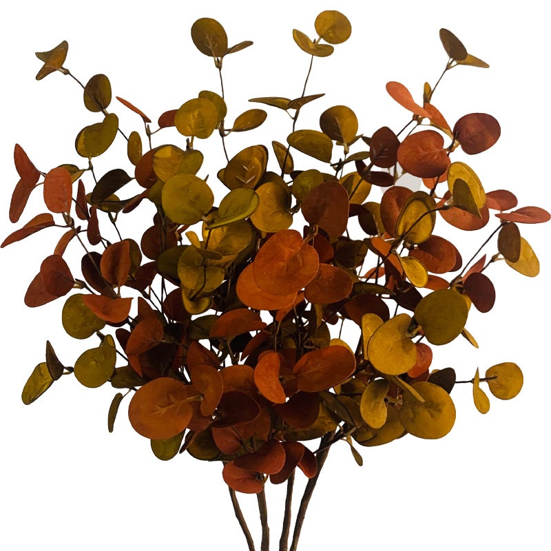 Ruidazon 4 Pcs Artificial Fall Eucalyptus Leaves Greenery Stems Plants for Home Floral Arrangement Wedding Party Autumn Thanksgiving Table Centerpiece Decorations 267