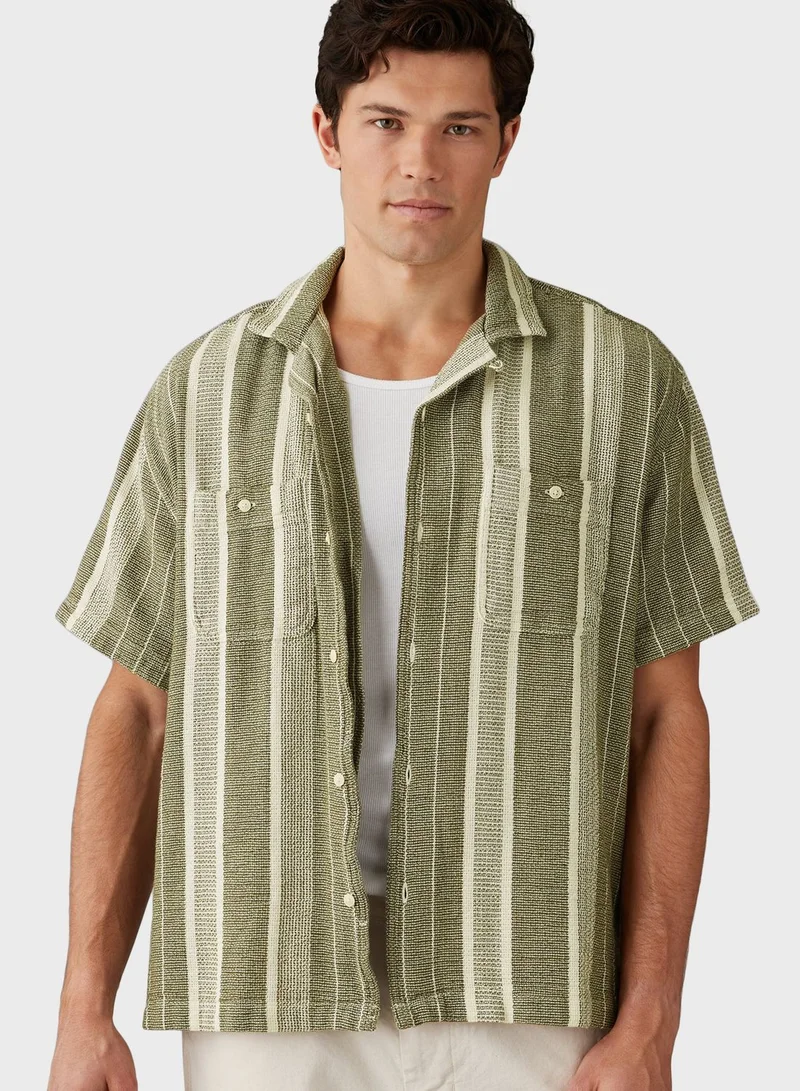 American Eagle Striped Relaxed Fit Button Down Shirt