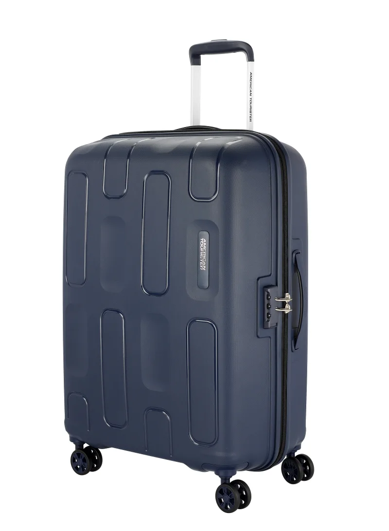 American Tourister Ellipso Suitcase, Check-In Size 68 cm / 25 inch, 4 Spinner Wheels, Hard Top, Polypropylene, Navy|Lightweight|Scratch Resistant Texture|Shoe & Laundry Bag|TSA Lock - 3 Years International Warranty