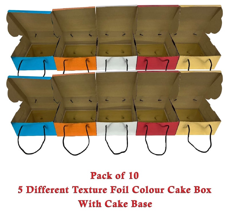 TRIACE Textured Cake Boxes 5 Colours in Foil Finish Cardboard boxes suitable for Cakes Pastries Cookies Cupcakes Brownies Chocolates Size 8 x 8 x 4 Inch Pack of 10 - Image 3