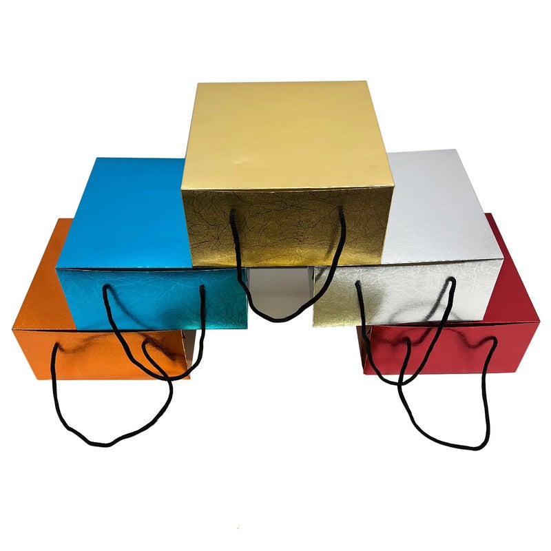 TRIACE Textured Cake Boxes 5 Colours in Foil Finish Cardboard boxes suitable for Cakes Pastries Cookies Cupcakes Brownies Chocolates Size 8 x 8 x 4 Inch Pack of 10 - Image 1