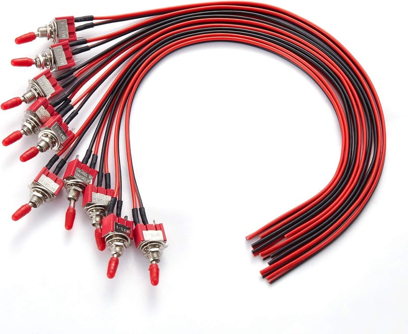 donjon VONVOFF Toggle Switch,ON/Off SPST with Pre-soldered Wires,3v/5v/12v/24v/72v/110v/220v/240v/ Mini Toggle Switches for car,Truck, Light,Test Machine,Industrial Equipment.3 Pins 2Positions,10pcs (Red) - Image 1