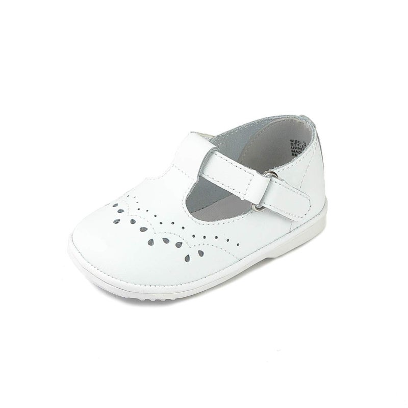 L'Amour Birdie Leather T-Strap Stitched Mary Jane | Baby Shoes (White, Numeric_3) - Image 1