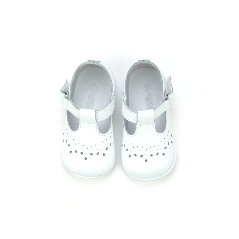 L'Amour Birdie Leather T-Strap Stitched Mary Jane | Baby Shoes (White, Numeric_3) - Image 2