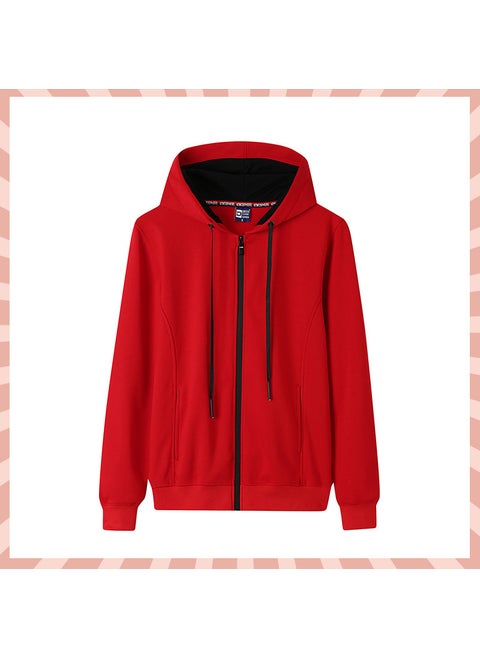 Customized Logo Hooded Cotton Sweatshirt Blocking Zipper Work Uniform For Parties And Events DIY Personalized Jacket Red