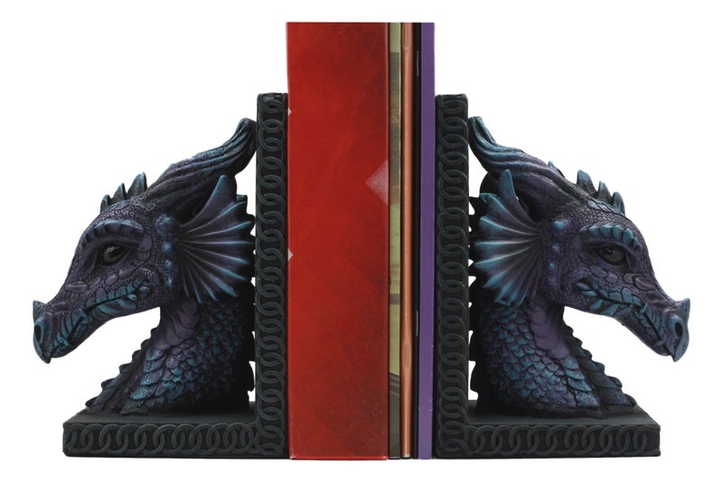 Ebros Purple Beauty Nimrod The Legendary Dragon Head Bookends Set of Two Statue 75 Tall Mythical Fantasy Dragon Home Decor