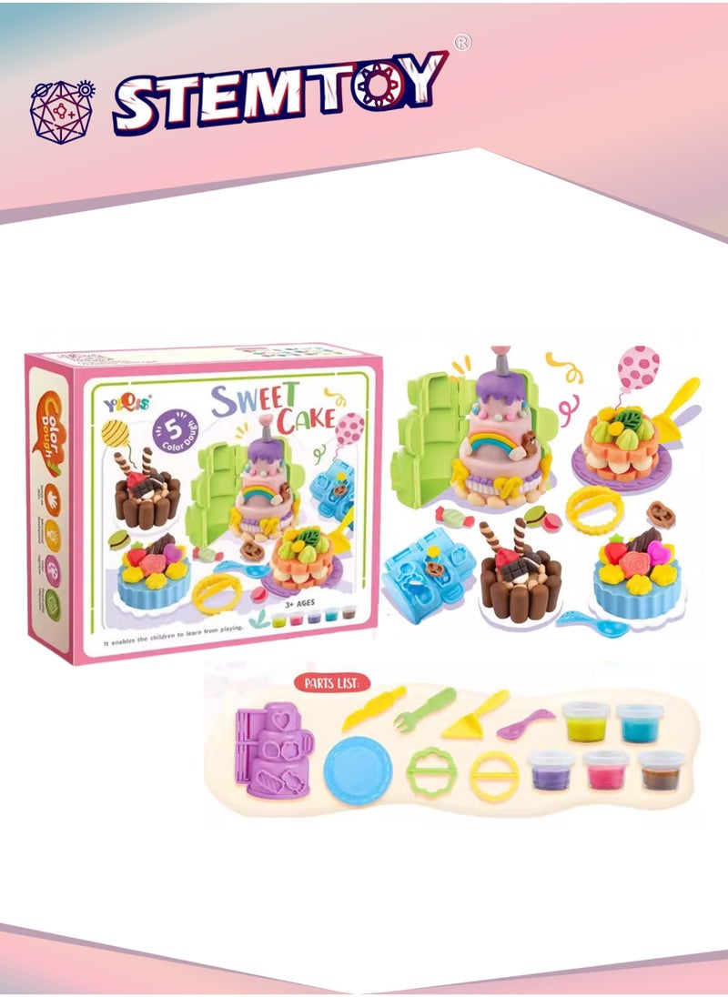 STEMTOY DIY Playdough Set Cake Play Dough Set with 5 Colors of Clay, Multifunctional Cake Mold Clay Dough Tool, Cake Decoration Tools, Pretend Play Kitchen Cake Shop Role-Playing Toy, Creative Role-Play for Kids Girls Family Party Birthday Gift Ages 3+  - Image 1