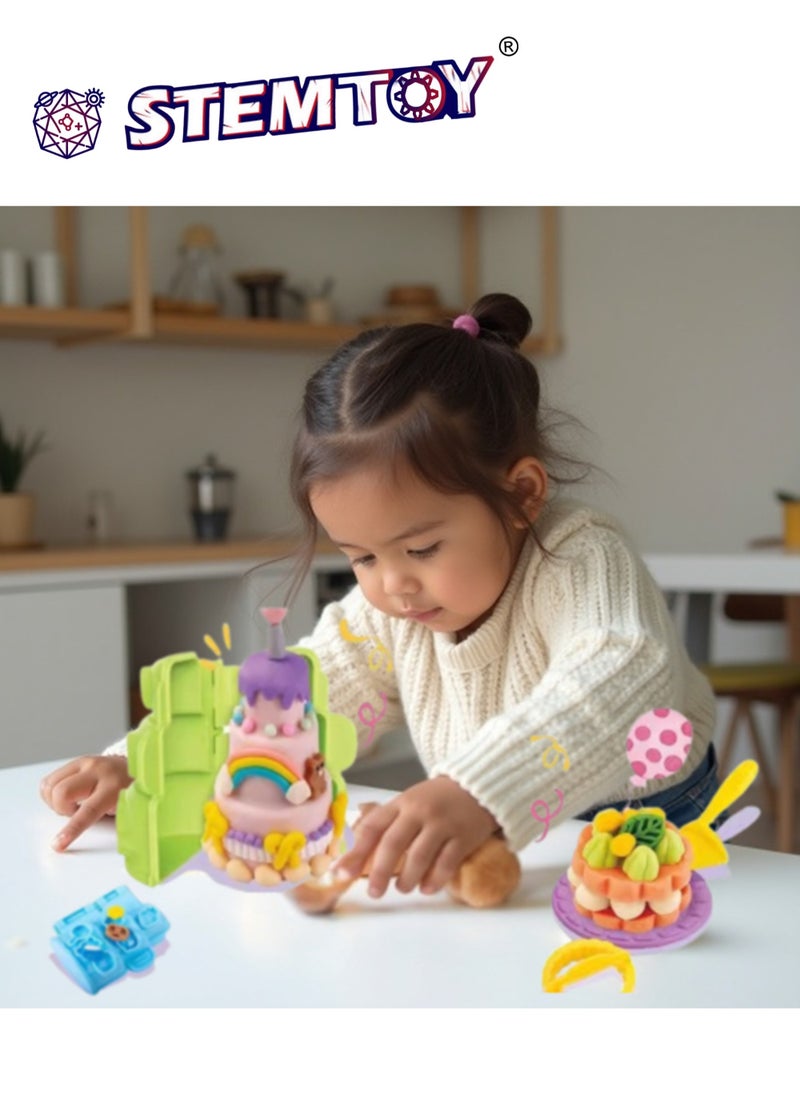 STEMTOY DIY Playdough Set Cake Play Dough Set with 5 Colors of Clay, Multifunctional Cake Mold Clay Dough Tool, Cake Decoration Tools, Pretend Play Kitchen Cake Shop Role-Playing Toy, Creative Role-Play for Kids Girls Family Party Birthday Gift Ages 3+  - Image 4