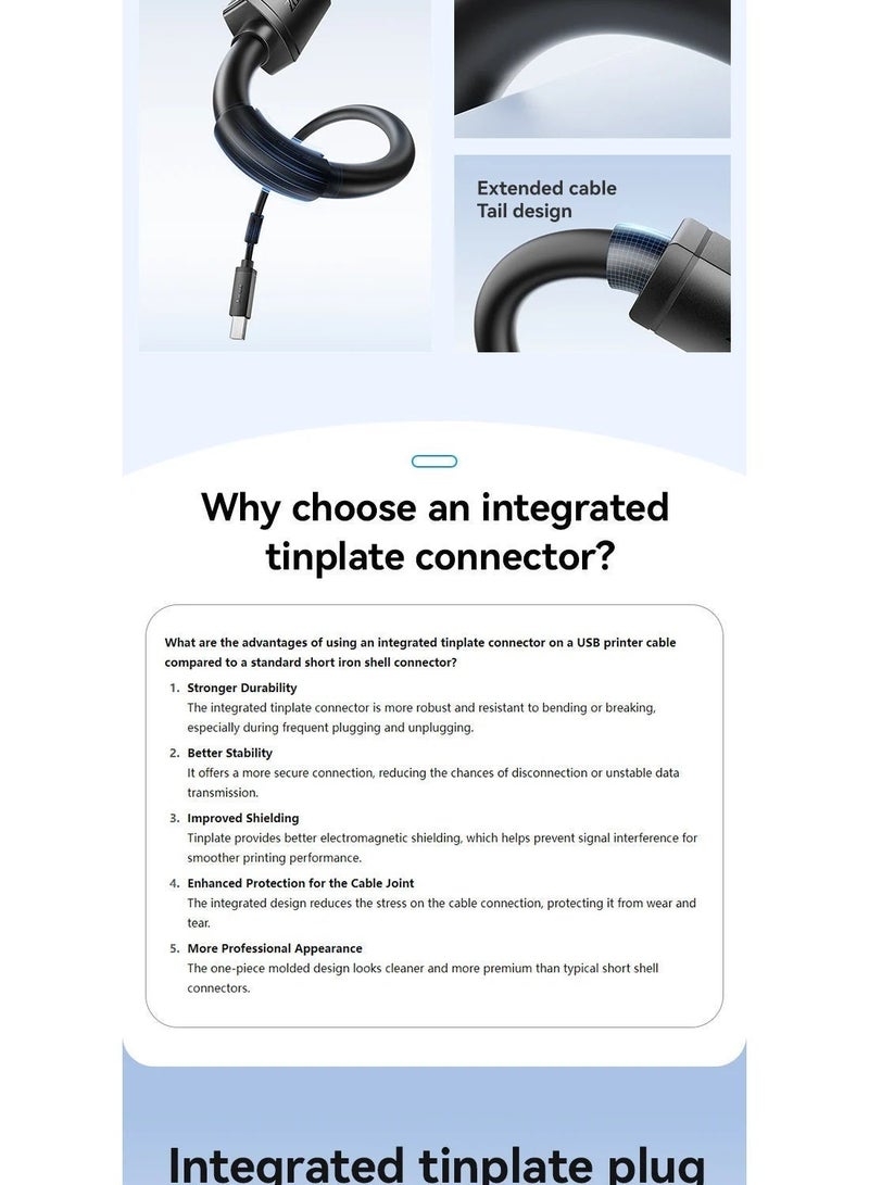 JASOZ D105 USB Printer Cable 2M, USB-A to USB-B High Speed Cable for Printer, Scanner and USB Type-B Devices - Image 4
