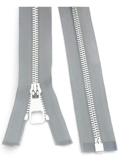 Generic 2PCS Metal Zipper #5-Glossy Separating Jaket Zippers for Sewing 32 Inch-Heavy Duty Coats Zippers-VOC Zipper One Way Open Bottom-Light Grey Tape with Sliver Teeth(32"2PCS)  - Image 5