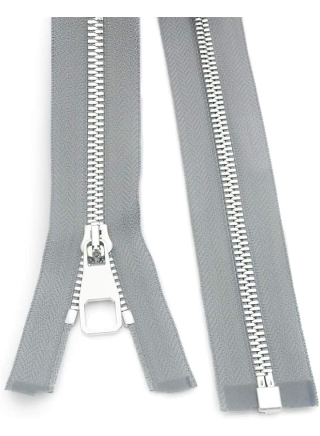 2PCS Metal Zipper #5-Glossy Separating Jaket Zippers for Sewing 32 Inch-Heavy Duty Coats Zippers-VOC Zipper One Way Open Bottom-Light Grey Tape with Sliver Teeth(32"2PCS) - Image 5