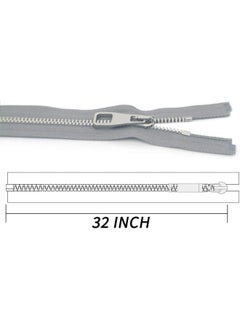 Generic 2PCS Metal Zipper #5-Glossy Separating Jaket Zippers for Sewing 32 Inch-Heavy Duty Coats Zippers-VOC Zipper One Way Open Bottom-Light Grey Tape with Sliver Teeth(32"2PCS)  - Image 2