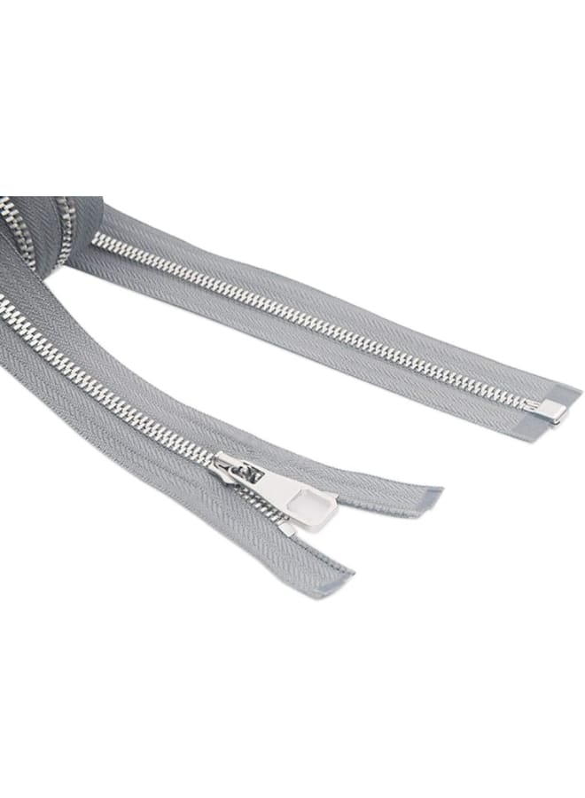 2PCS Metal Zipper #5-Glossy Separating Jaket Zippers for Sewing 32 Inch-Heavy Duty Coats Zippers-VOC Zipper One Way Open Bottom-Light Grey Tape with Sliver Teeth(32"2PCS) - Image 1