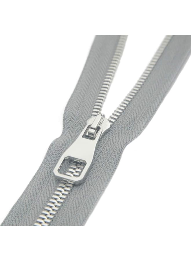 2PCS Metal Zipper #5-Glossy Separating Jaket Zippers for Sewing 32 Inch-Heavy Duty Coats Zippers-VOC Zipper One Way Open Bottom-Light Grey Tape with Sliver Teeth(32"2PCS) - Image 4