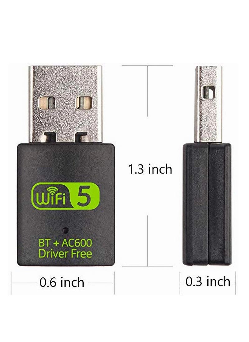 USB WiFi Bluetooth Adapter, 600Mbps Dual Band 2.4/5Ghz Wireless Network External Receiver, Mini WiFi Dongle for PC/Laptop/Desktop