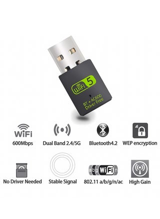 USB WiFi Bluetooth Adapter, 600Mbps Dual Band 2.4/5Ghz Wireless Network External Receiver, Mini WiFi Dongle for PC/Laptop/Desktop - view 3