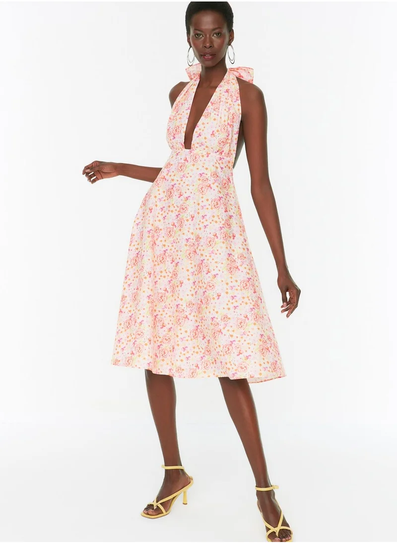 trendyol Halter Neck Floral Print Dress