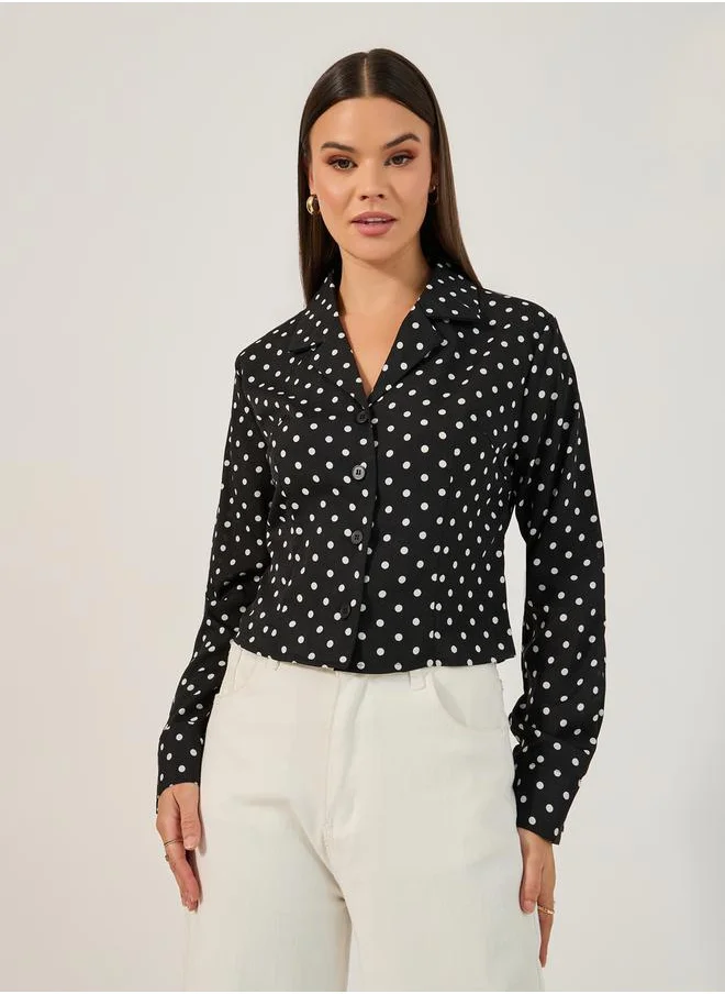 كوزى Casual Polka Dot Print Long Sleeve Shirt