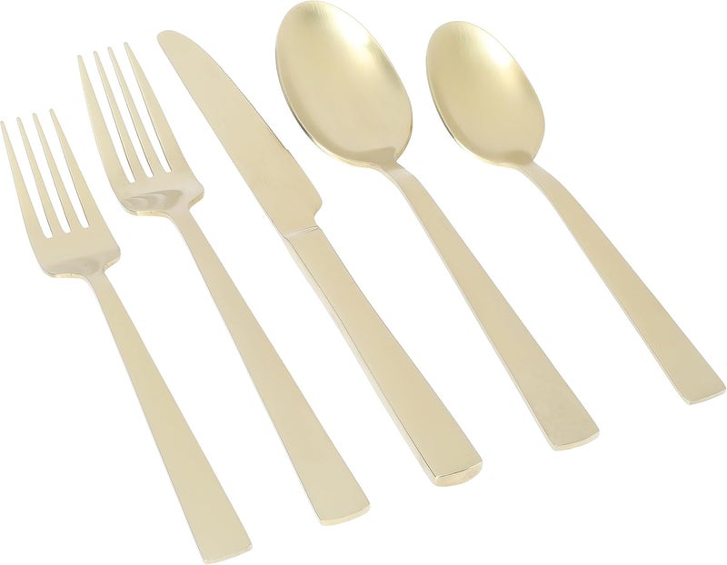 Gibson Elite Earlston 20Piece Flatware Silverware Set  Stainless Steel Utensils  Forks Spoons Knives  Service for 4  Matte Champagne Gold - Image 1